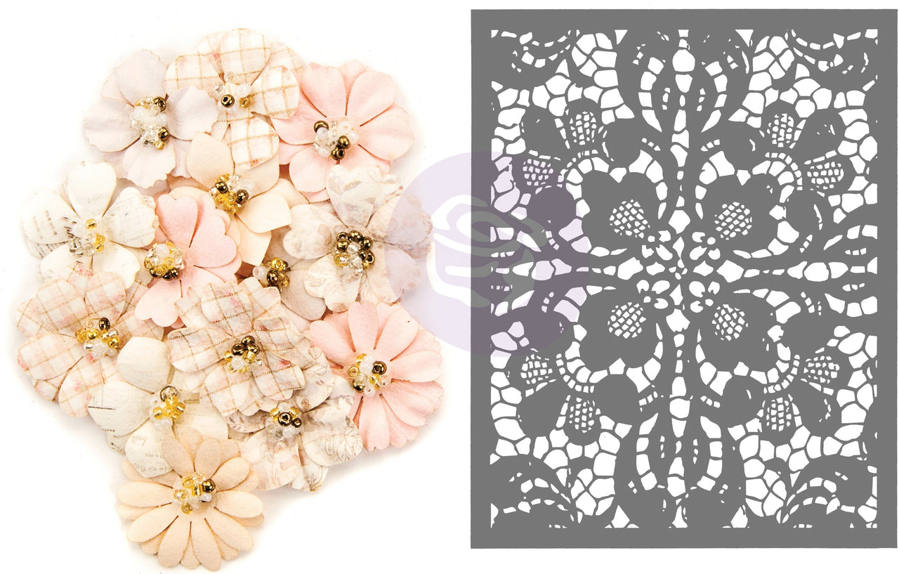 Prima Marketing Mulberry Paper Flowers - Garden Petals/Lavender Frost, 15/Pkg
