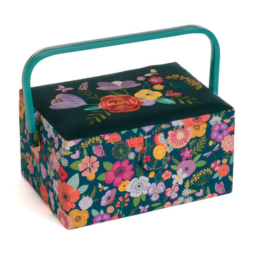 Hobbygift Floral Garden Embroidered Medium Sewing Box