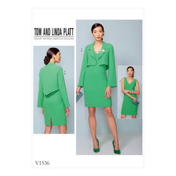 Vogue Misses'/Misses' Petite Cropped Jacket and V-Neck, Princess Seam Dress V1536 - Sewing Pattern