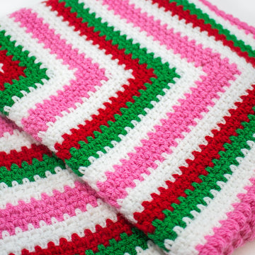 Ribbon Candy Infinity Moss Stitch Crochet Blanket