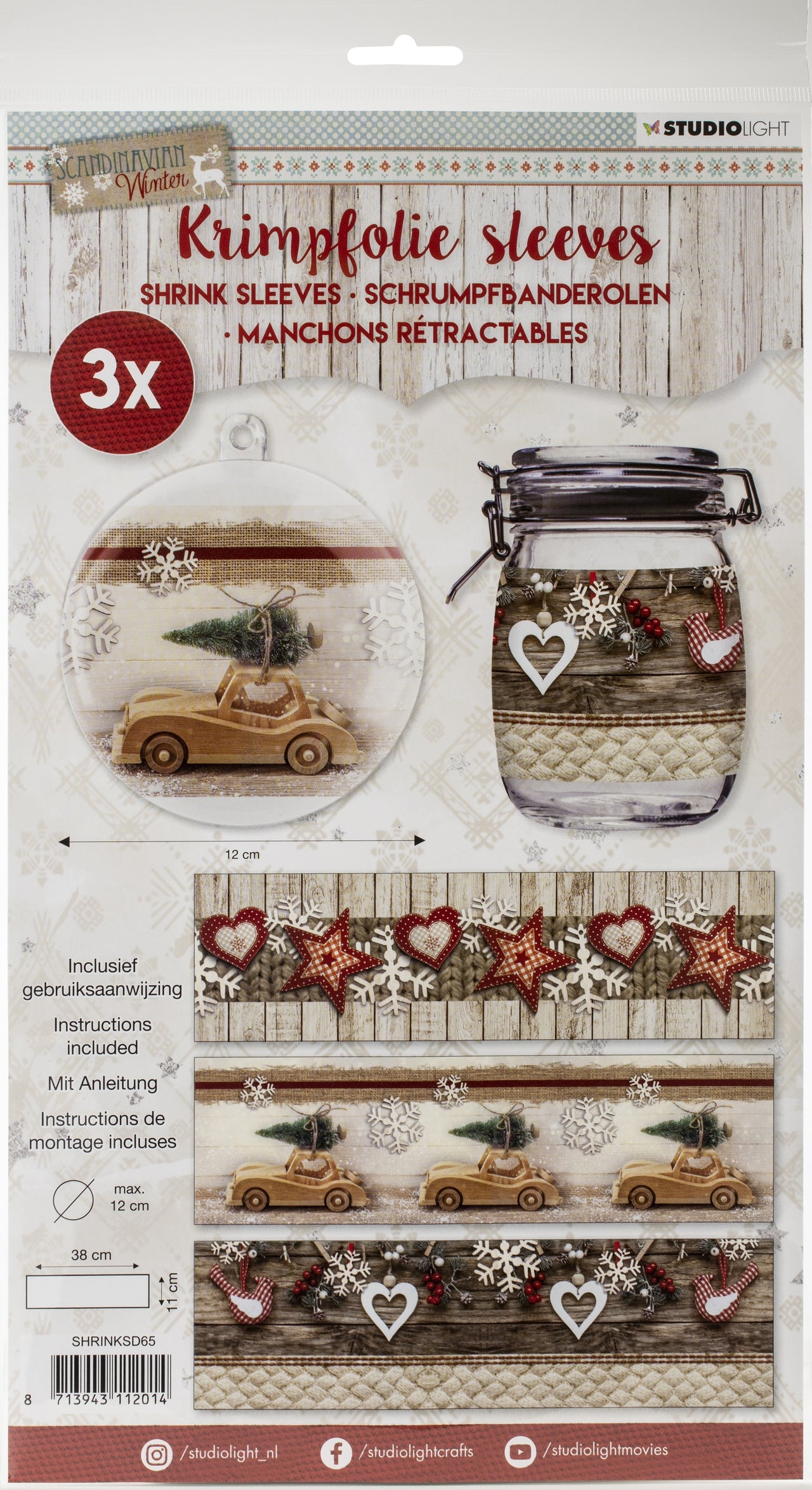 Studio Light Shrink Sleeves 15"X4.25" 3/Pkg - Scandinavian Winter, 3 Designs/1 Each
