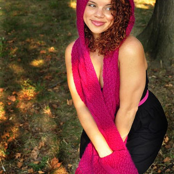 Trifecta Cable Knit Hooded Scarf with Pockets