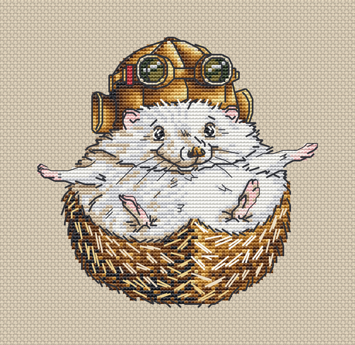 Hedgehog "Little Pilot" Cross Stitch PDF Pattern