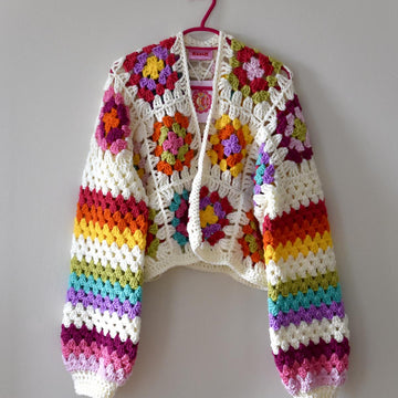 Aran granny squares and stripes cardigan