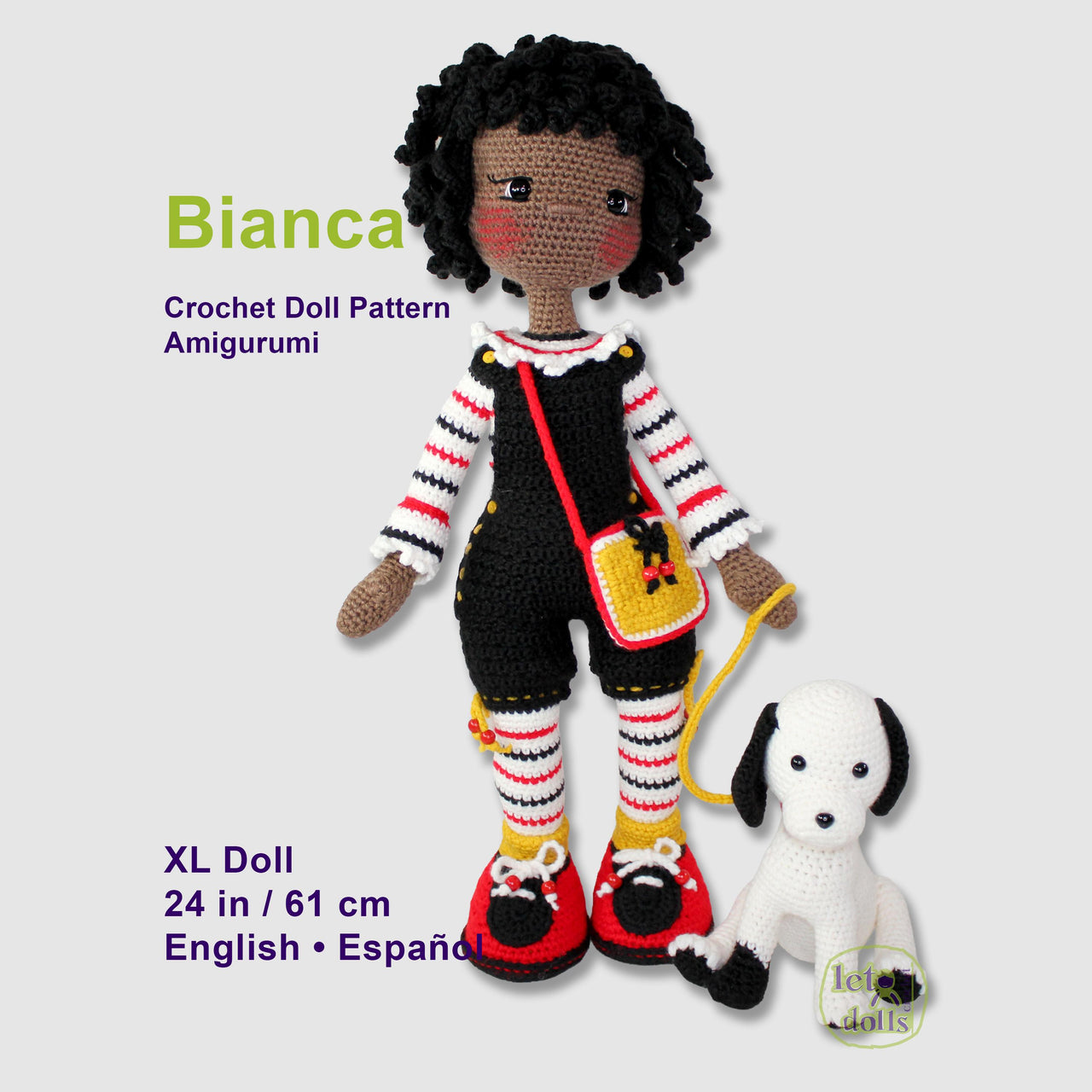 24 inch crochet doll pattern PDF, XL amigurumi doll, Bianca