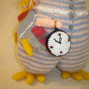 Toy Knitting Patterns - Knit Rooster with an alarm clock