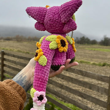 Pink Floral Monster | Crochet Pattern | Pink mysterious creature with flowers and leaves