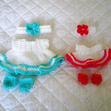 Berenguer Dolls Knitting pattern, 5 & 8 " Dress, Headband and Shoes