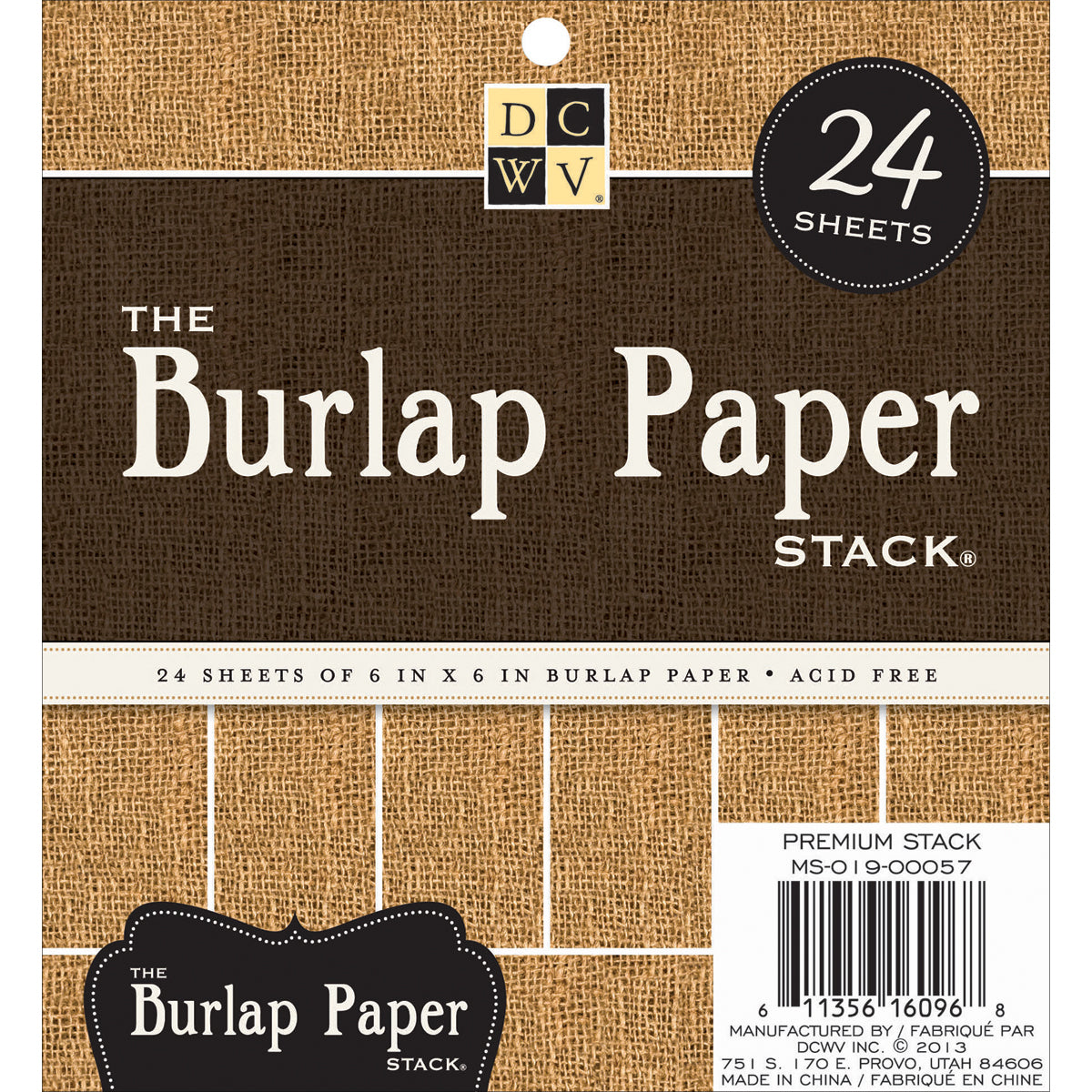 American Crafts DCWV Single-Sided Specialty Stack 6"X6" 24/Pkg - Burlap, 6 Designs/4 Each