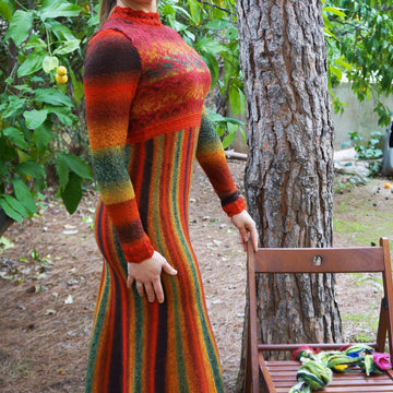 Maxi dress with stripes and colorwork