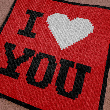 C2C Crochet Pattern I LOVE YOU Red Throw Intarsia Valentine's Day