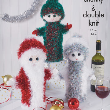 Christmas Wine Bottle Covers Knitted in King Cole Tinsel Chunky & Dollymix DK - 9146 - Downloadable PDF