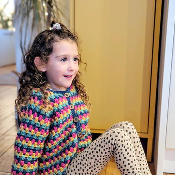 Kids Granny Go Round cardigan US crochet terms