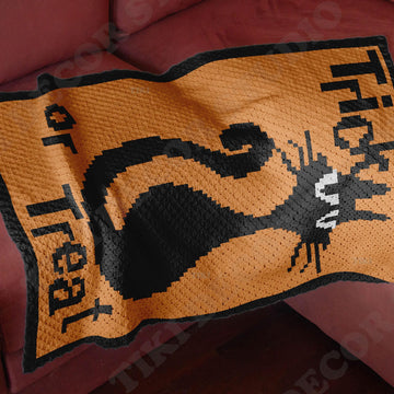 Halloween Cat Orange Blanket Trick or Treat Afghan C2C Crochet How-to