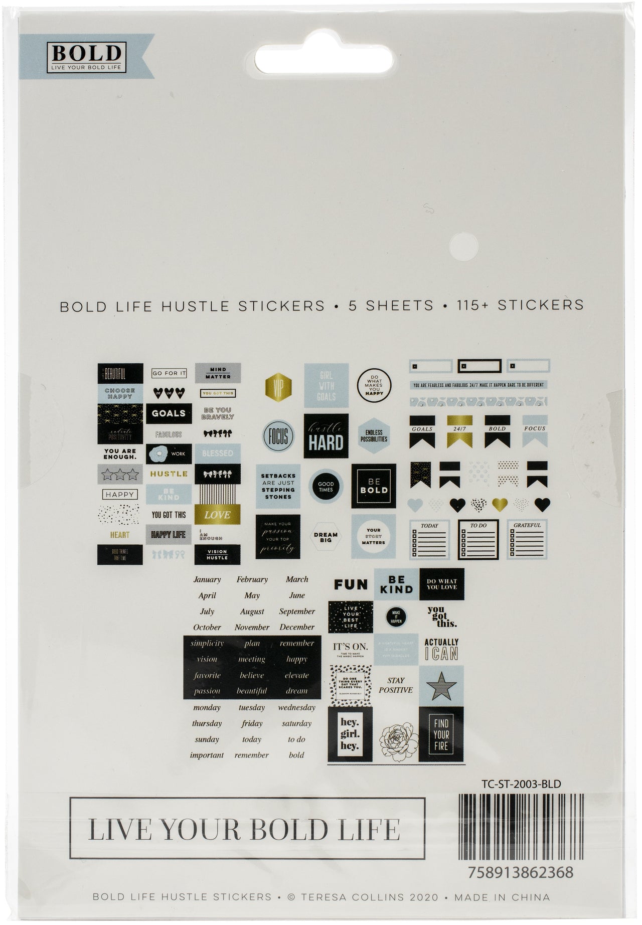 Teresa Collins Designer Stickers 5/Sheets - Bold Life, Hustle