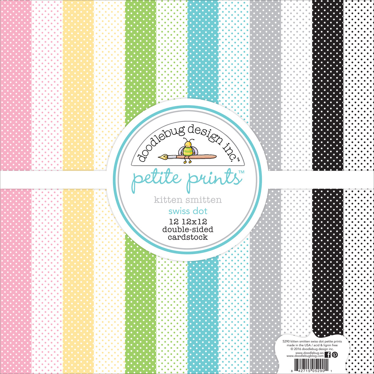 Doodlebug Petite Prints Double-Sided Cardstock 12"X12" 12/Pk - Kitten Smitten, 12 Designs/1 Each