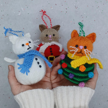 PDF Christmas KNITTING PATTERN Cat-mas Bauble Decoration Dk Hanging Decoration Cute Cat Moggy Ornaments Christmas Tree Santa Snowman Snowcat