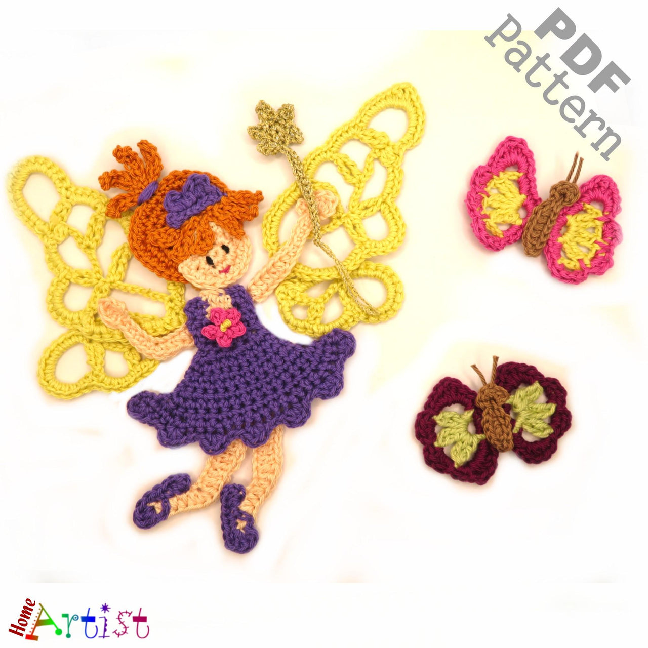 Fairy butterfly crochet applique pattern