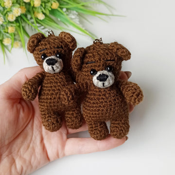 Crochet teddy bear, amigurumi bear keychain
