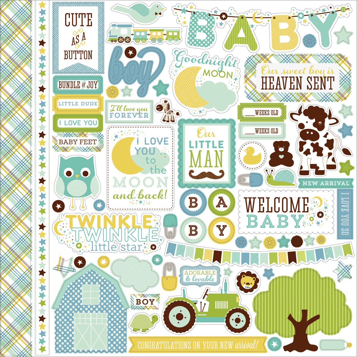 Echo Park Paper Bundle Of Joy/A New Addition Cardstock Stickers 12"X12" - Baby Boy, Element