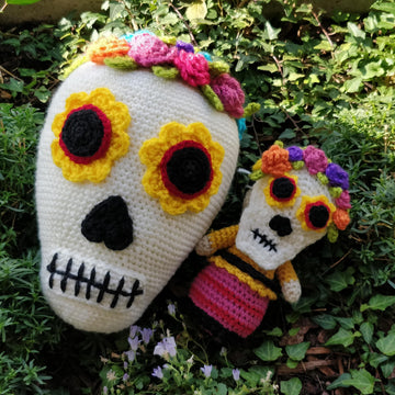 Carmencita and Dia de los Muertos Flower Skull crochet Amigurumi doll