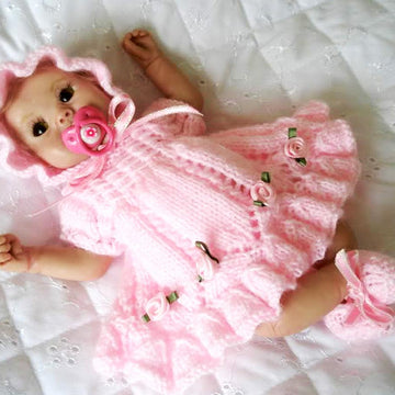 Knitting pattern for Dolls 7 - 8 inch, Dress, Bonnet, panties & shoes