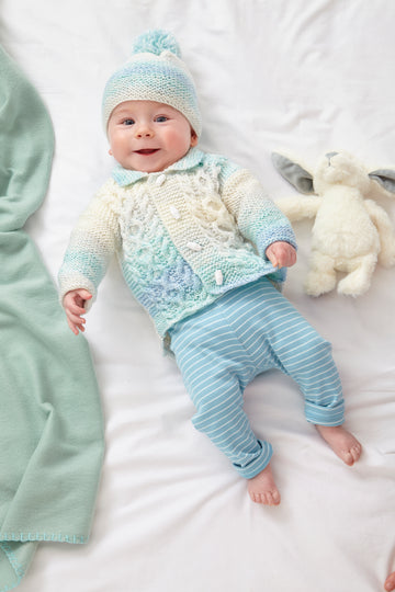 Babies Jacket, Sweater, Cardigan and Hat in King Cole Cutie Pie DK - P6033 - Leaflet