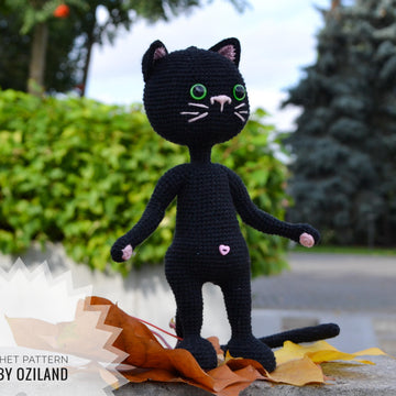 Crochet Pattern Shadow the black cat amigurumi toy