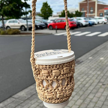 Raffia Cold Brew Coffee Cup Holder Crochet Pattern