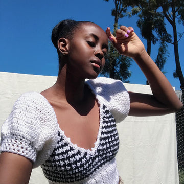 Houndstooth puff sleeve top