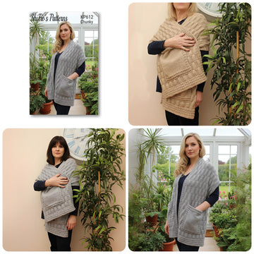 612- Snuggly Pocket Shawl Knitting Pattern-612
