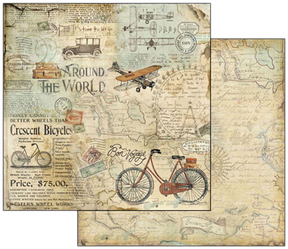 Stamperia Intl Stamperia Double-Sided Cardstock 12"X12" 10/Pkg - Around The World Bike Tour
