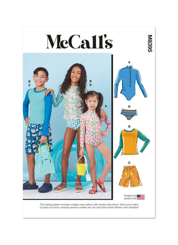 McCall's Children's, Girls' and Boys' Rash Guard Bodysuit, Top, Shorts and Bikini M8395 - Sewing Pattern