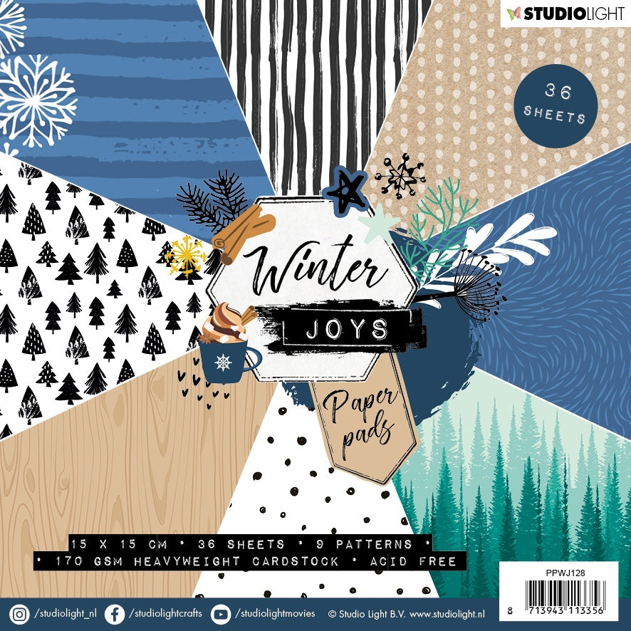 Studio Light Paper Pad 6"X6" Set of 36 - Winter Joys, 9 Designs/4 Each