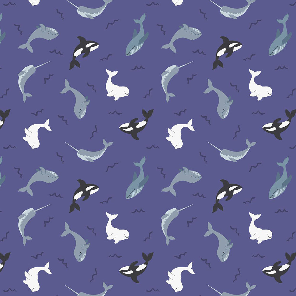 Lewis & Irene Small Things... Polar Animals - Whales on Indigo Blue with Pearl