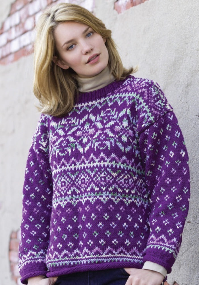 Northern Lights Easy Fair Isle Pullover in Red Heart Super Saver Economy Solids - WR1707