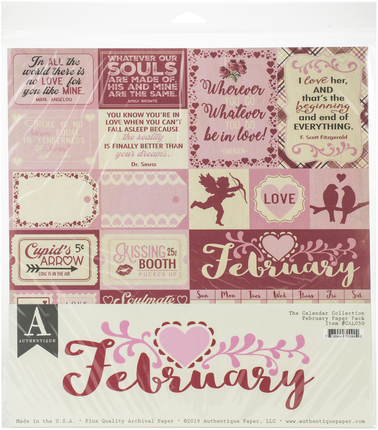 Authentique Paper Authentique Double-Sided Cardstock Pack 12"X12" 11/Pkg - February, 3 Designs/3 Each + 2 Solids