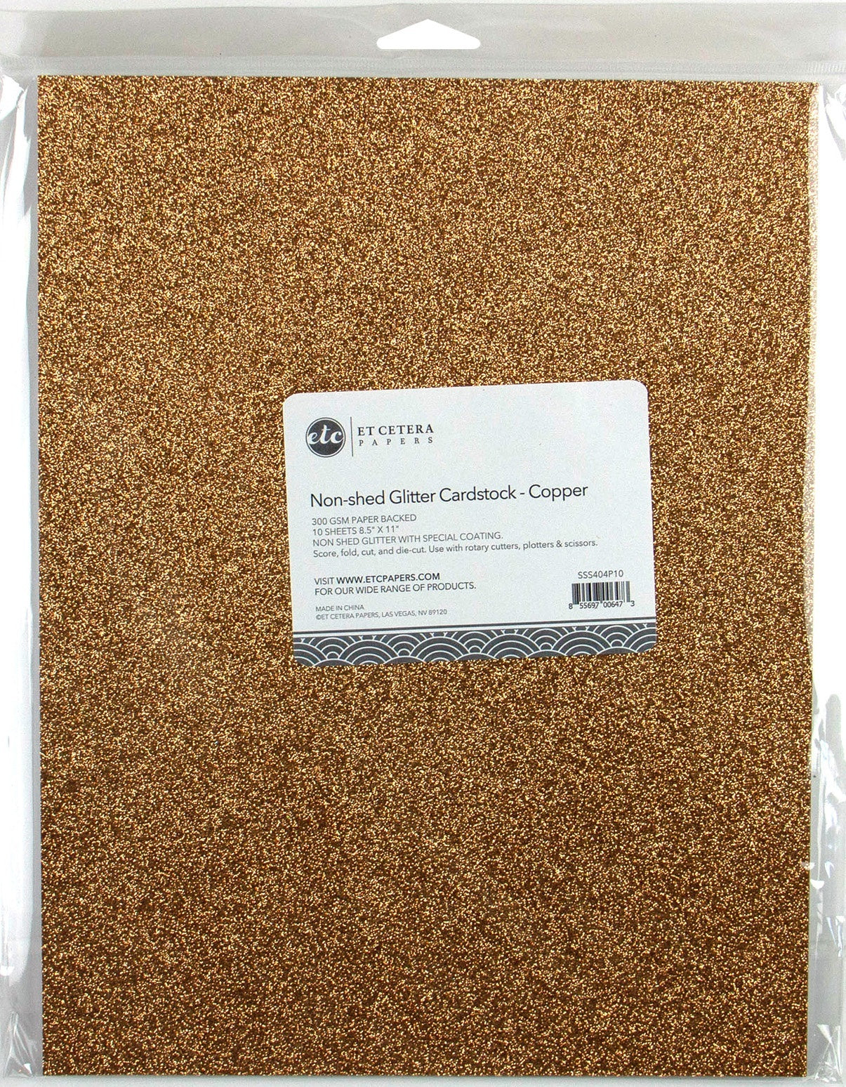 Arc Crafts ETC Papers Non-Shed Glitter Cardstock 8.5"X11" 10/Pkg - Copper