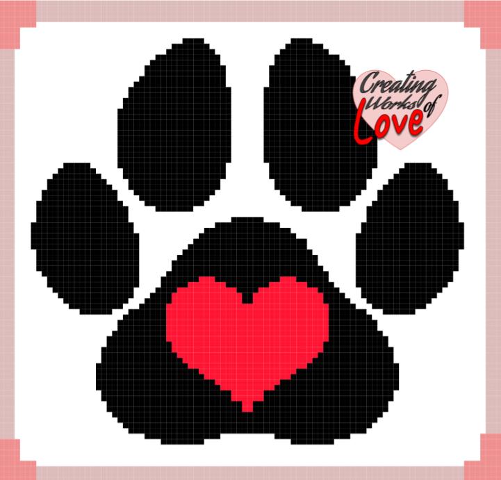 Heart Paw Print C2C Stitch Graph
