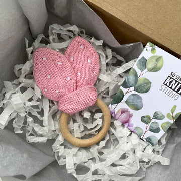 Bunny ears teething ring