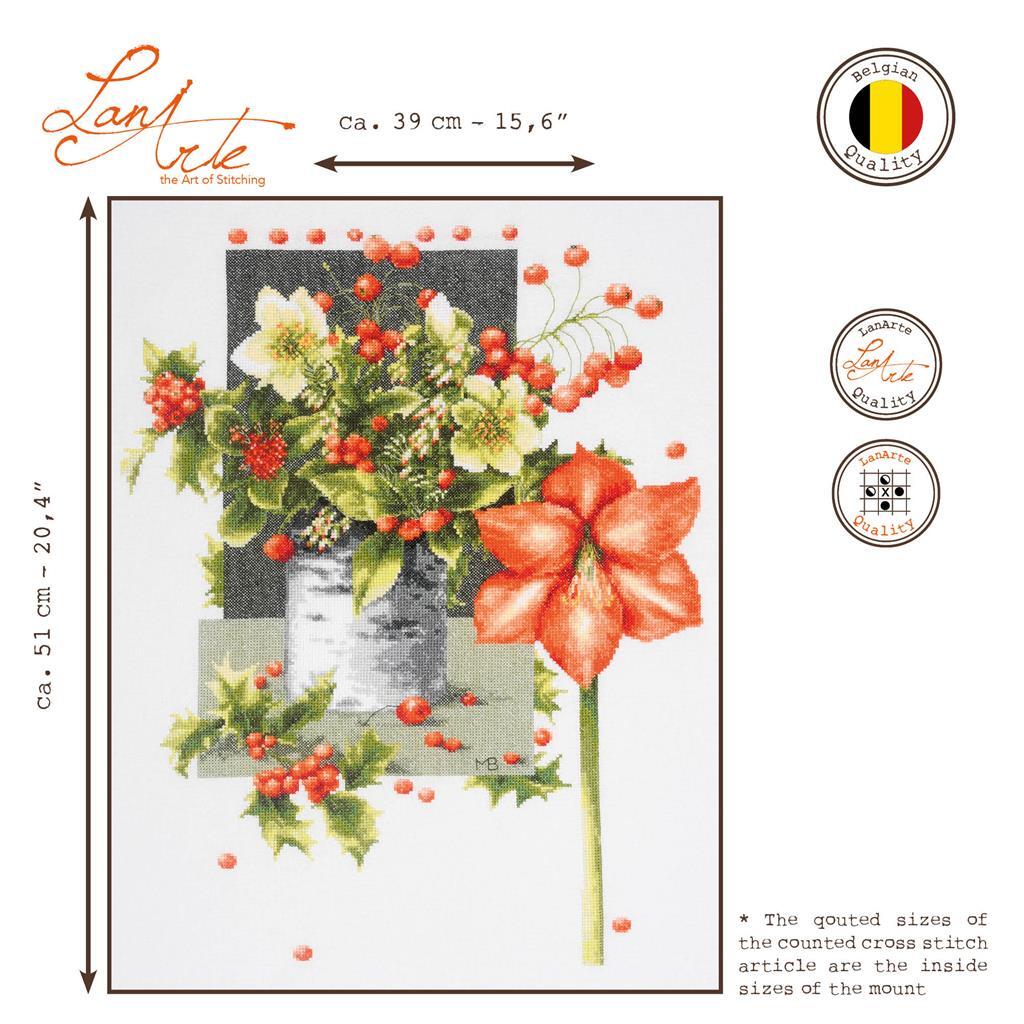 Lanarte Holly Jolly Amaryllis Counted Cross Stitch Kit