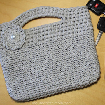 Stone Cotton Purse with Button Flower 2320