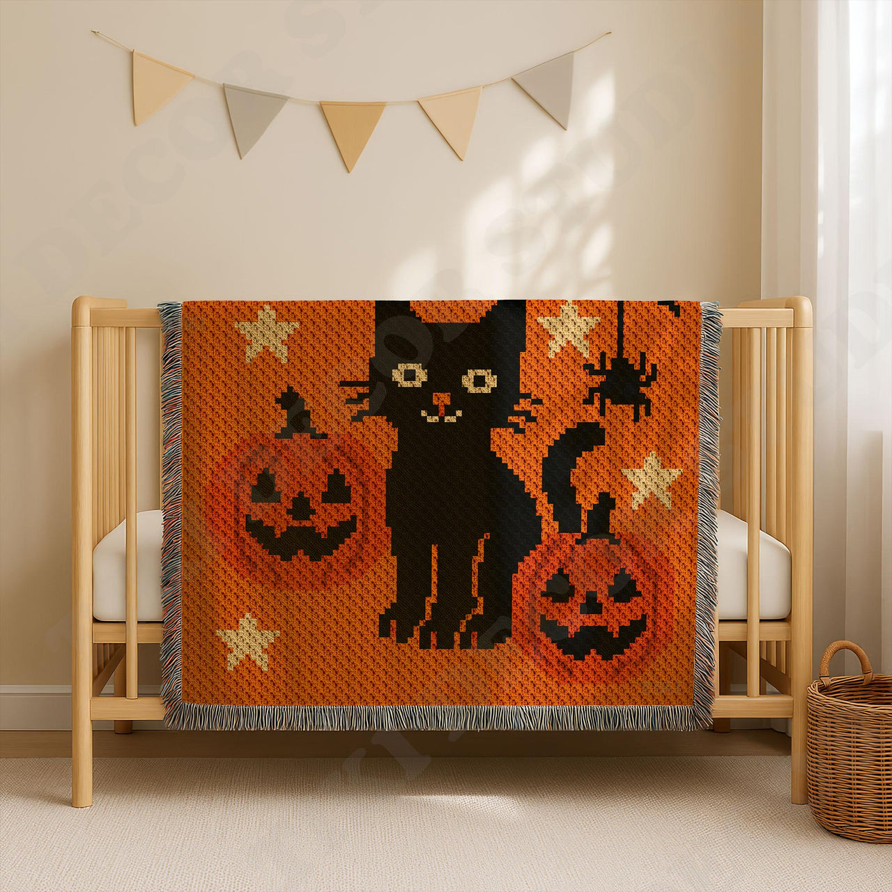 C2C CROCHET PATTERN Halloween Cat Spider Bat Stars Orange Blanket