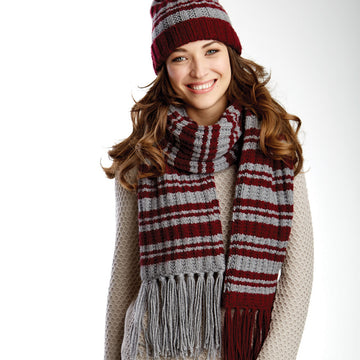 Varsity Stripes Scarf & Hat Set in Caron United - Downloadable PDF