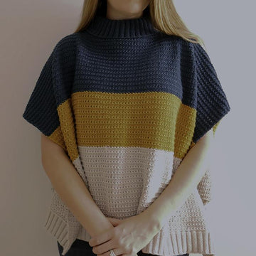 Color Block Knit Poncho