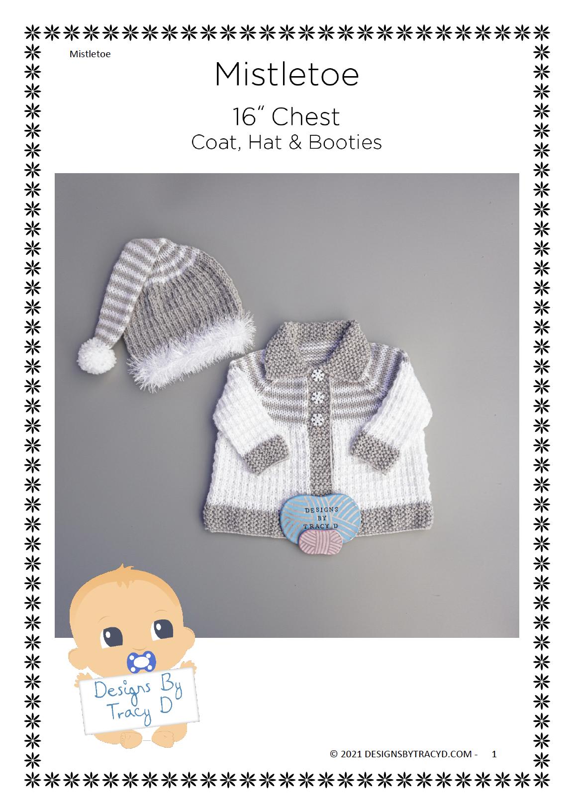 Mistletoe Coat, Elf hat & Booties baby knitting pattern