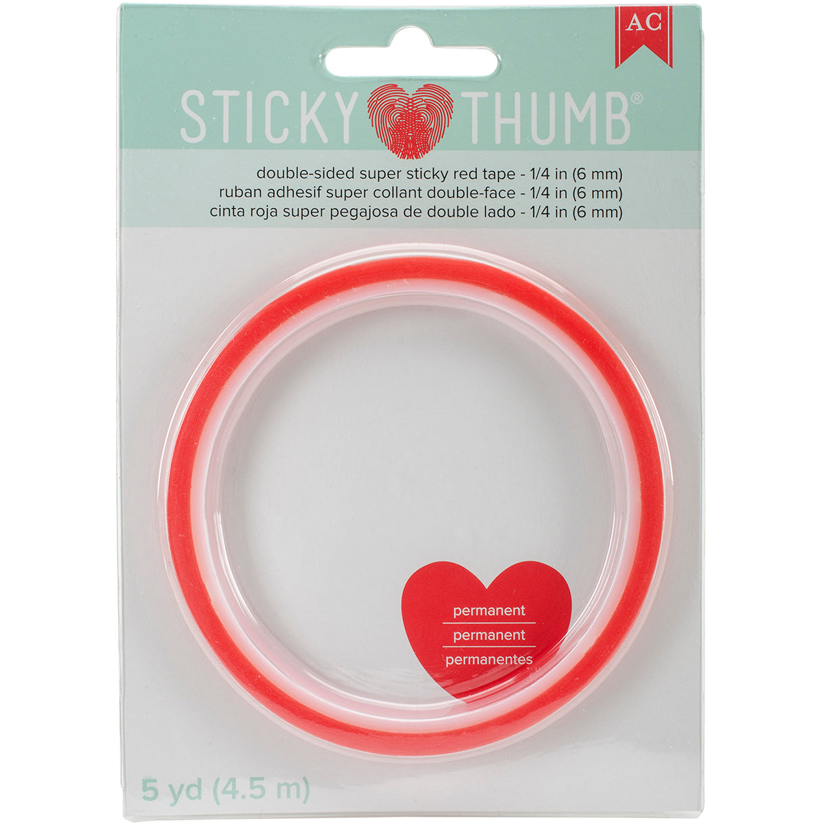 American Crafts Sticky Thumb Double-Sided Super Sticky Red Tape - .25"X5yd