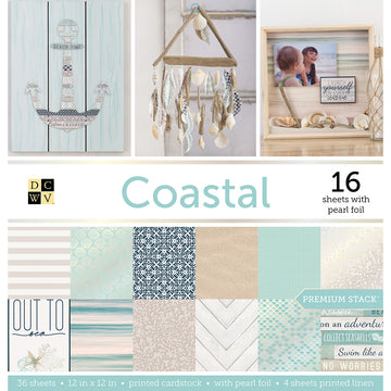 American Crafts DCWV Single-Sided Cardstock Stack 12"X12" 48/Pkg - Coastal; 16 W/Pearl Foil, 4 Linen Prints
