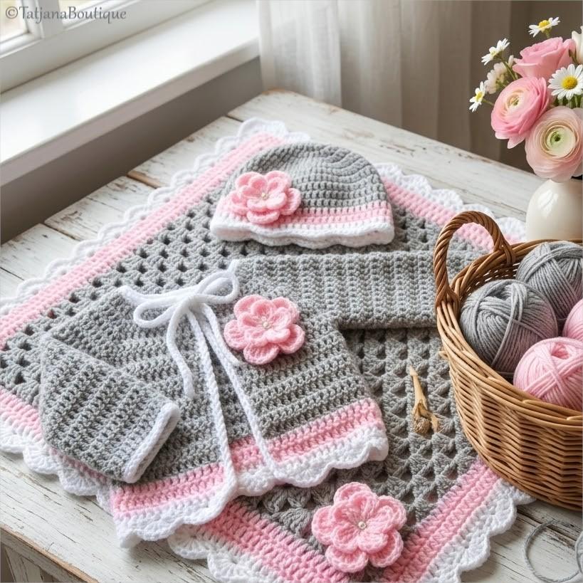 Crochet Pattern Baby Blanket, Hat and Cardigan Set