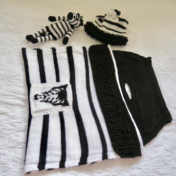Zebra Baby Car Seat Blanket with separate Hat & Toy